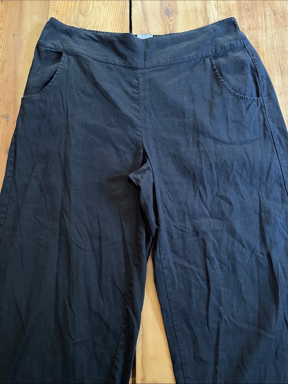 HABITAT L Solid Black Crop Pant Linen Blend